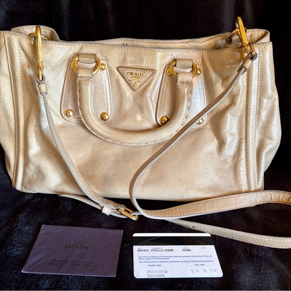 Prada Handbags - Prada Vitello Shine Leather Satchel with Shoulder Strap